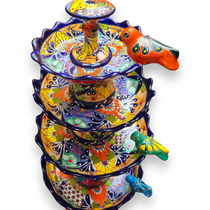 Blue Rim Tiered Talavera Fountain | Handmade Mexican Art