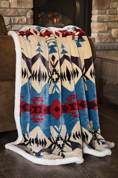 Blue River Southwestern Plush Sherpa Throw Blanket — 54" × 68"