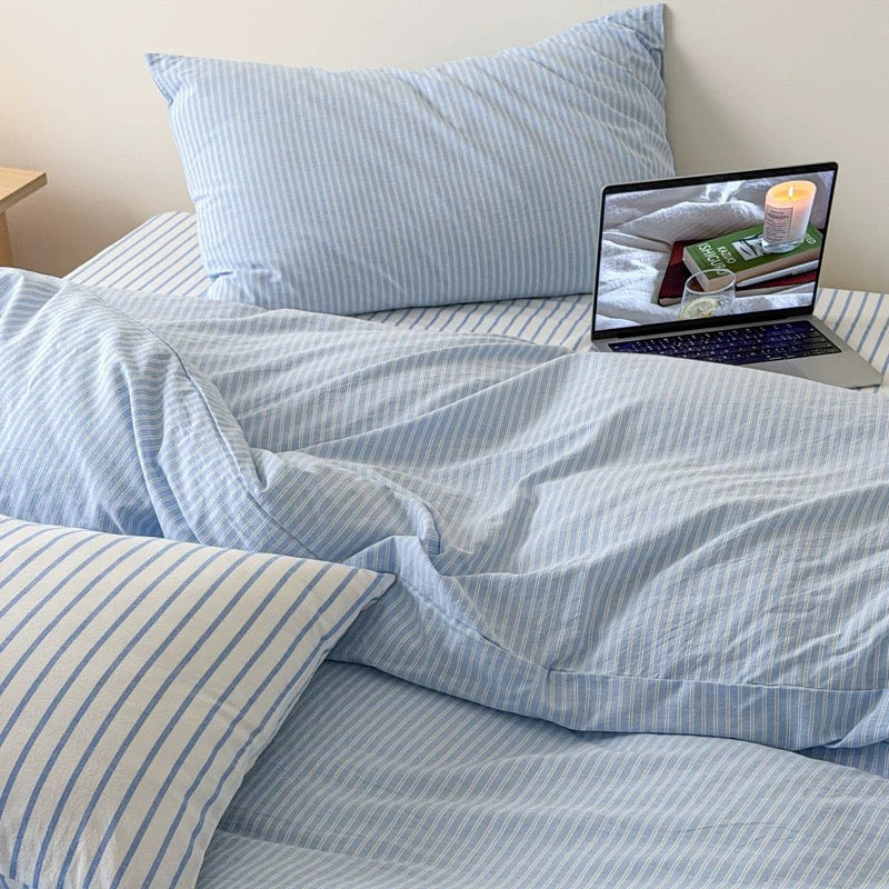 Powder Blue Striped Duvet Cover Set