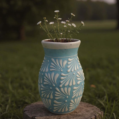 Blue Talavera Vase | Hand-Painted Mexican Pottery