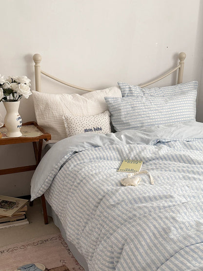 Blue Textured Stripe Duvet Cover Set