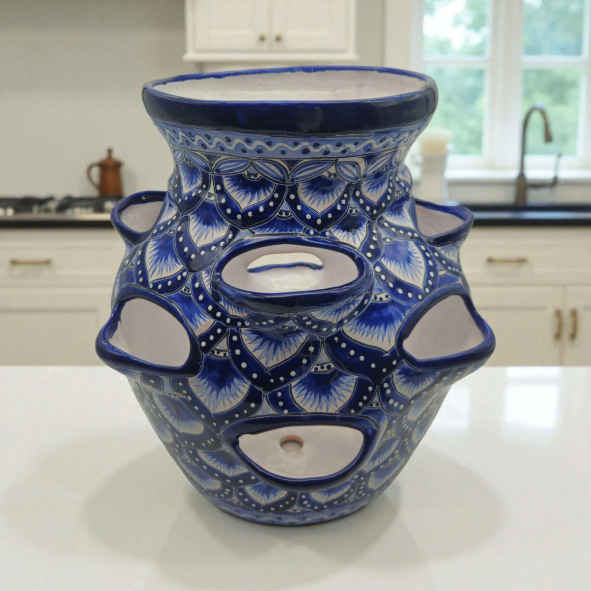 Blue & White Talavera Strawberry Pot | Hand-Painted Ceramic Planter