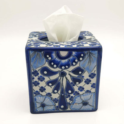 Blue & White Talavera Tissue Box | Handmade Mexican Accent