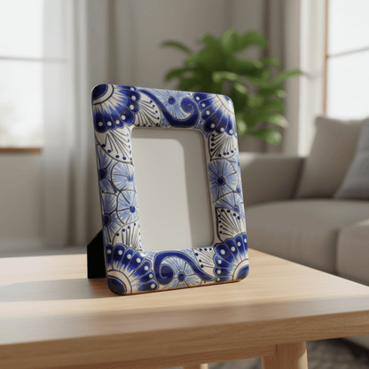 Talavera Picture Frame | Blue & White Floral Design