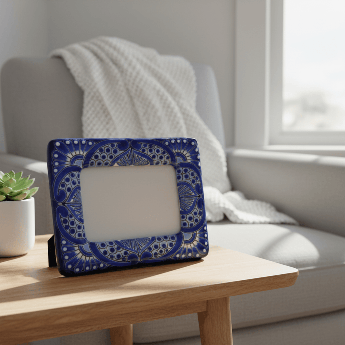 Talavera Picture Frame | Blue & White Floral Design