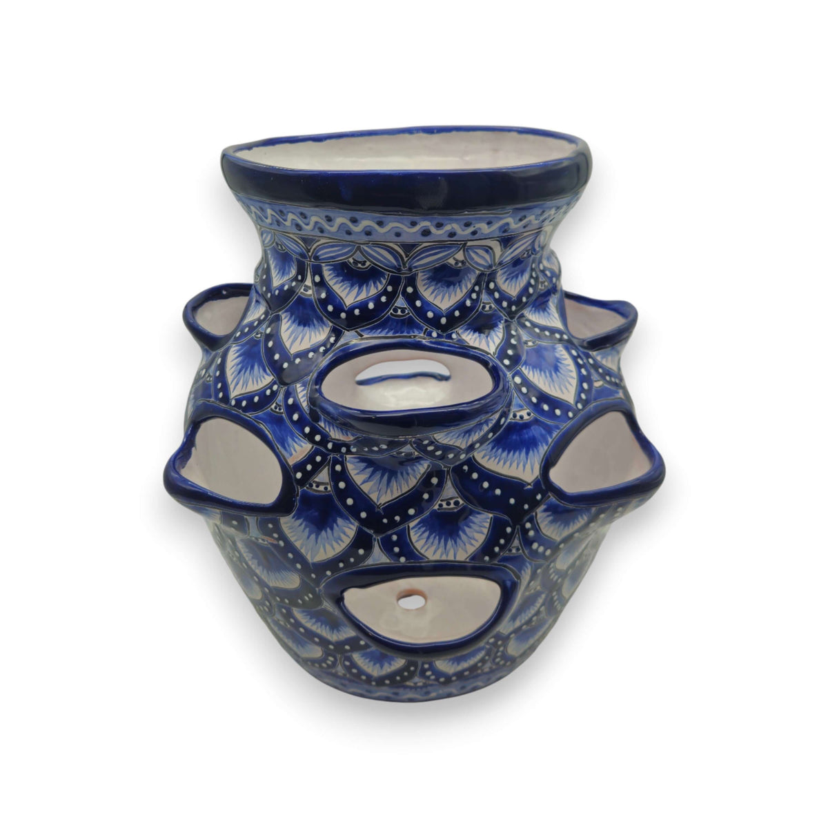 Blue & White Talavera Strawberry Pot | Hand-Painted Ceramic Planter