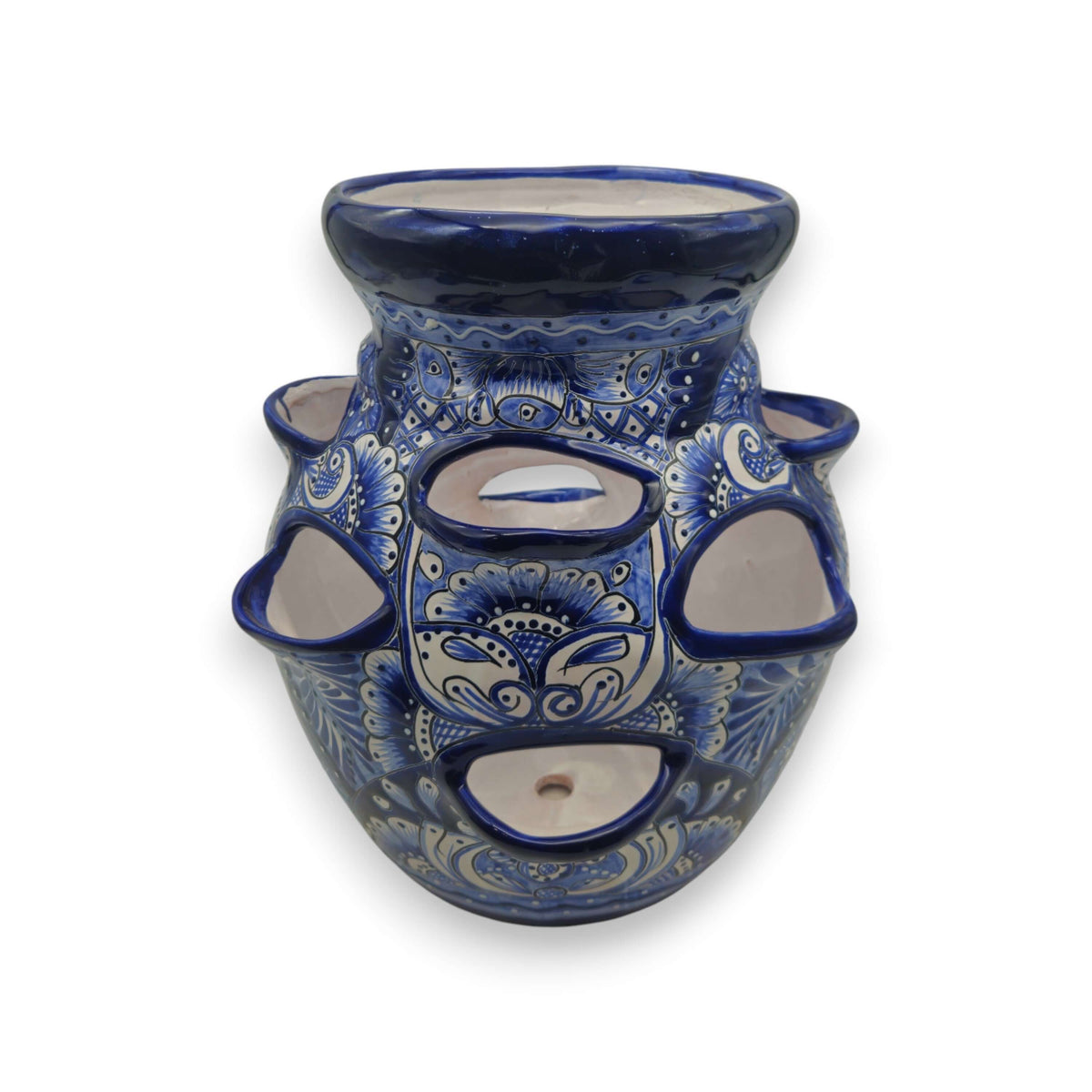 Blue & White Talavera Strawberry Pot | Hand-Painted Ceramic Planter