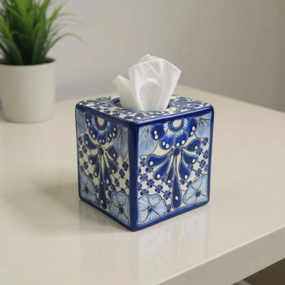 Blue & White Talavera Tissue Box | Handmade Mexican Accent