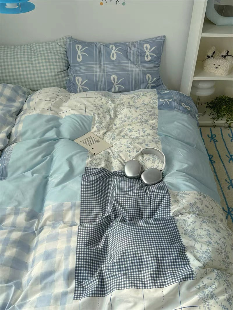 Blue Patchwork Cotton Bedding Set