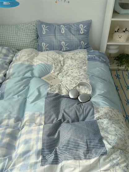 Blue Patchwork Cotton Bedding Set