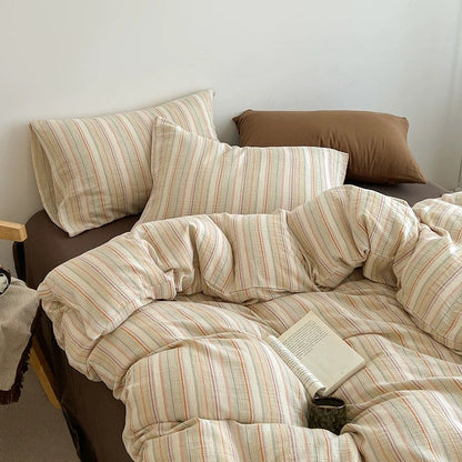 Butter Yellow Striped Duvet Cover Set