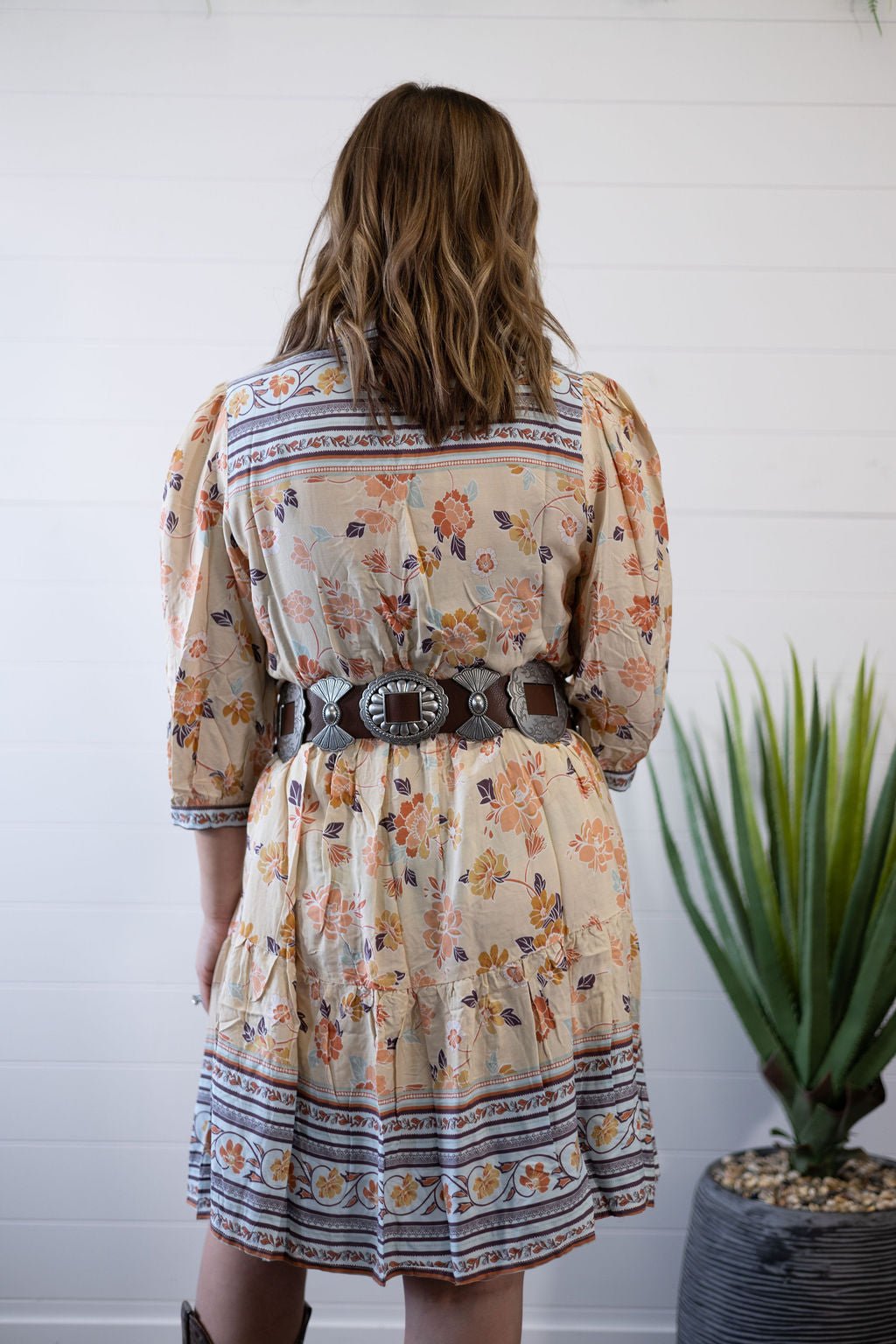 Umgee "Boho" A-Line Western Dress — Prairie Floral Print with 3/4 Balloon Sleeves & Button Placket - small remains