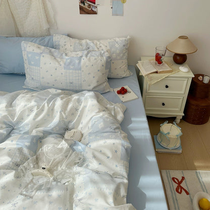 Blue Patchwork Cotton Duvet Cover Set