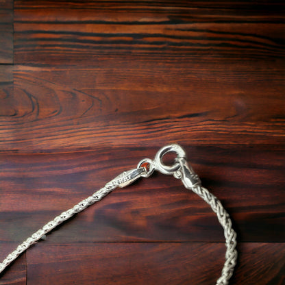 Bright Silver 16" Sterling Reverse Rope Chain — 1.35mm Italy-Made .925 with Spring Ring Clasp
