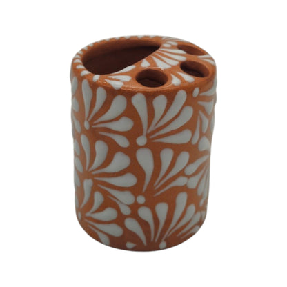 Talavera Toothbrush Holder | Brown & White Floral