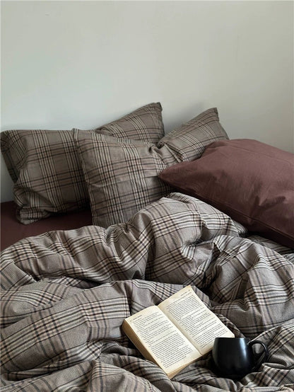 Dark Academia Plaid Cotton Duvet Cover Set