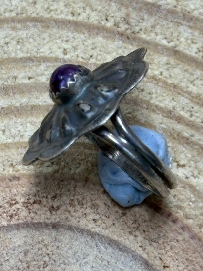 Byron Begay Navajo Sterling Silver Purple Spiny Oyster Ring — Size 7