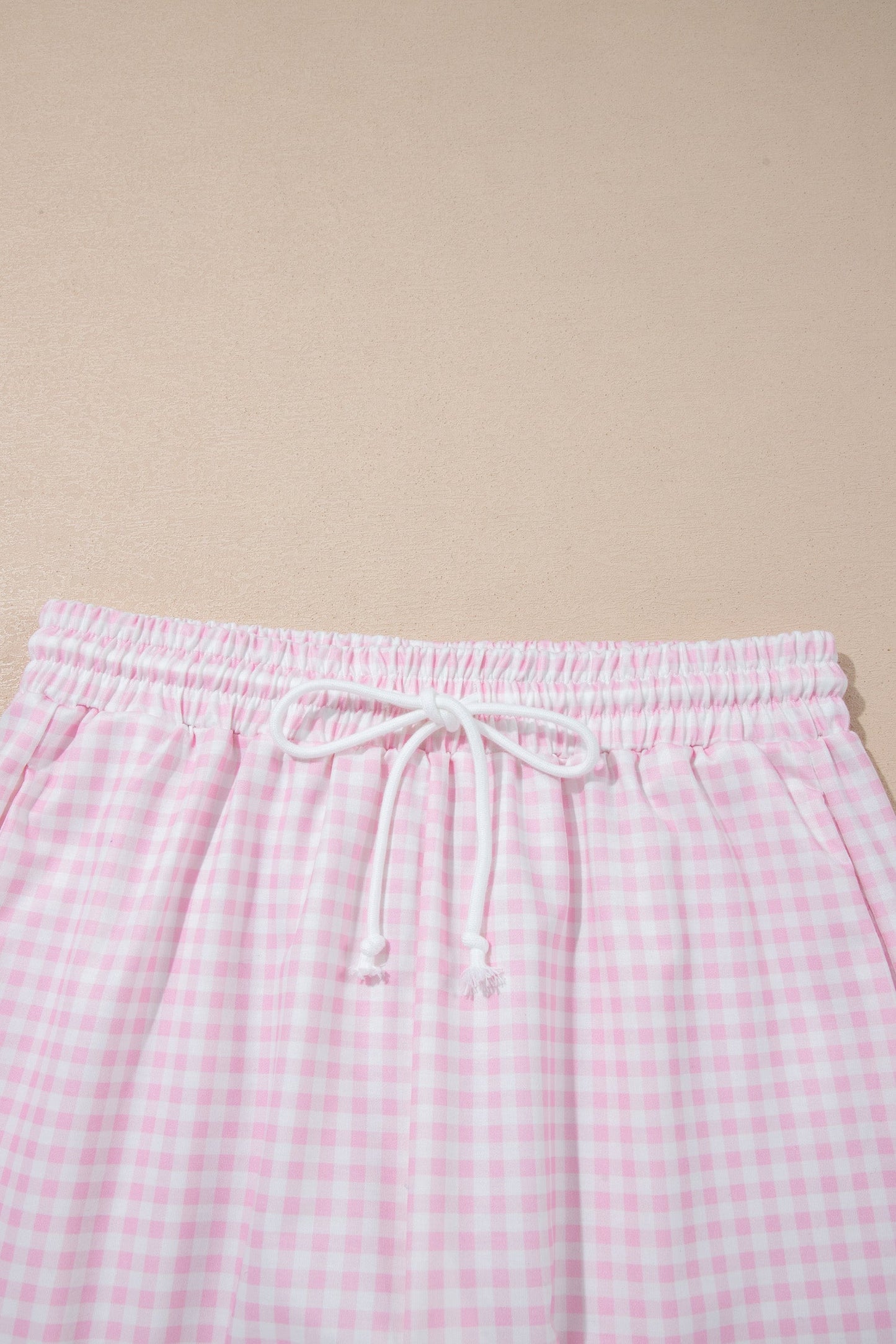 Gingham Half Zip Top & Elastic Waist Shorts Set