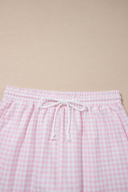 Gingham Half Zip Top & Elastic Waist Shorts Set