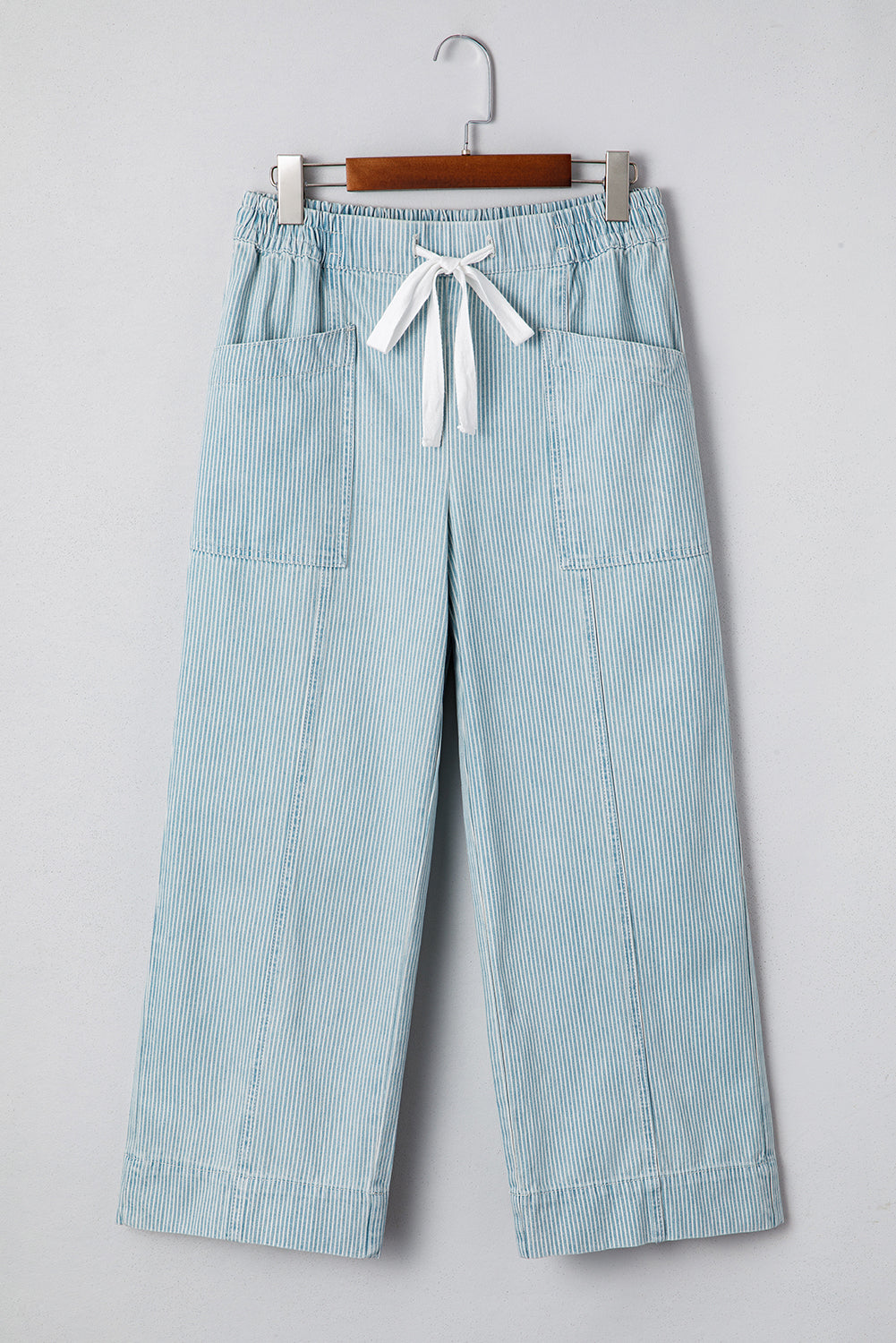 Stripe Denim Mid-Rise Drawstring Waist Jeans