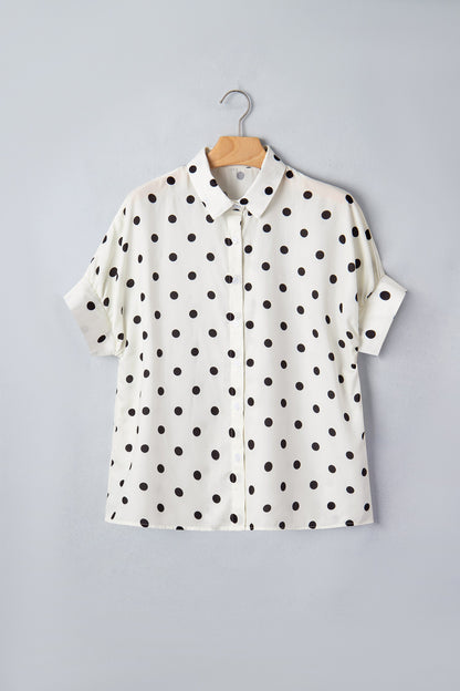 Polka Dot Dolman Sleeve Buttoned Shirt
