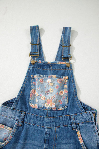 Floral Patchwork Bib Wide Leg Denim Overalls