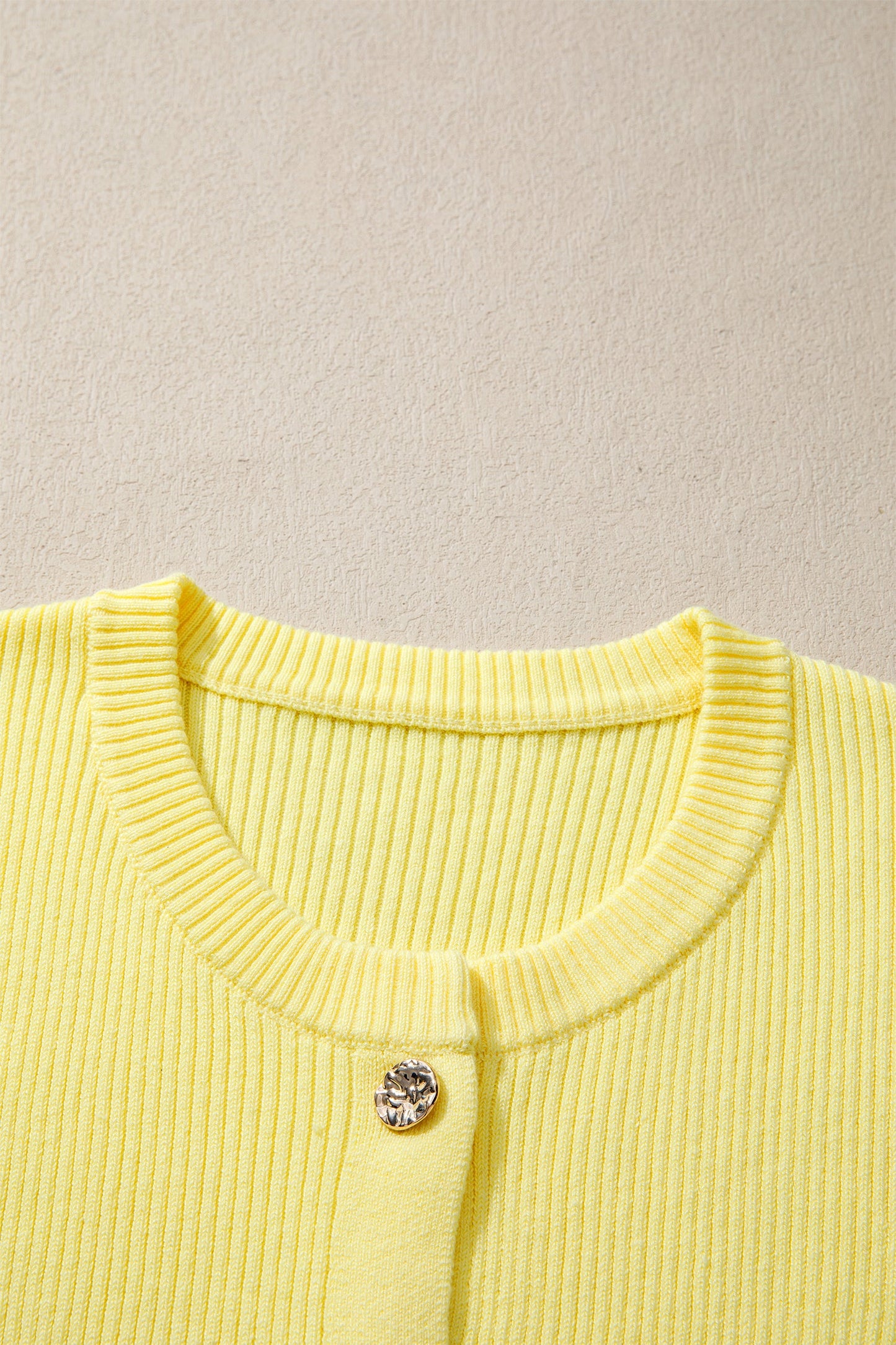 Solid Ribbed Frilled Short Sleeve Sweater Cardigan