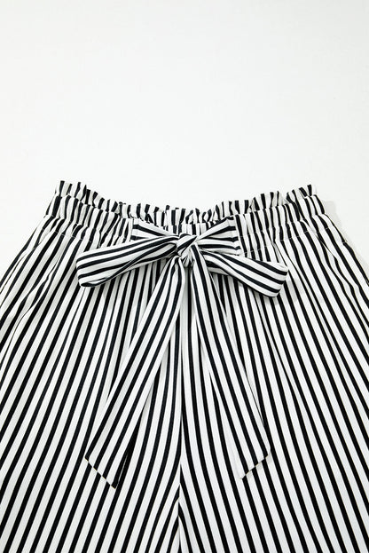 Stripe Tied High Waist Straight Leg Pants