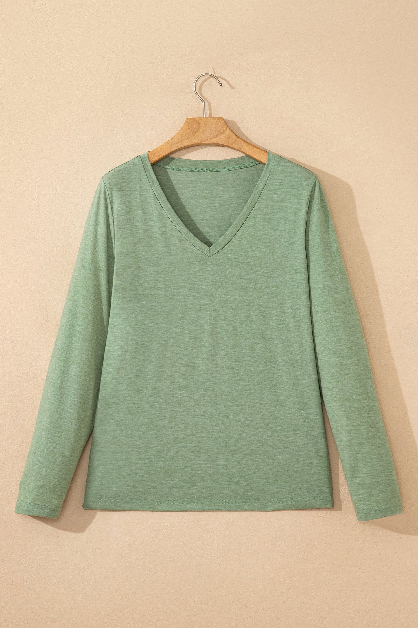 Solid V-Neck Long Sleeve Knit Top