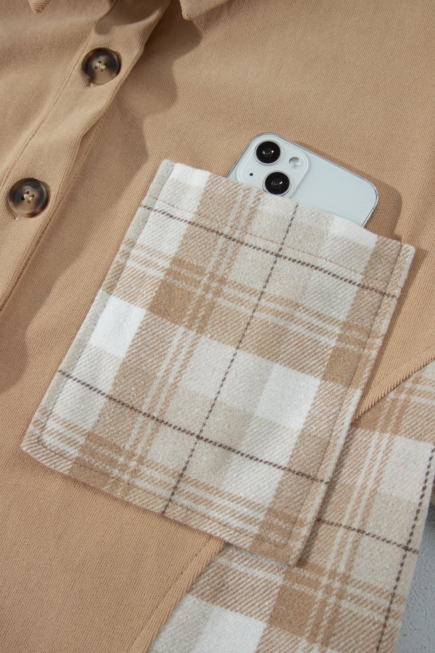 Plaid Colorblock Patch Pocket Buttoned Shacket