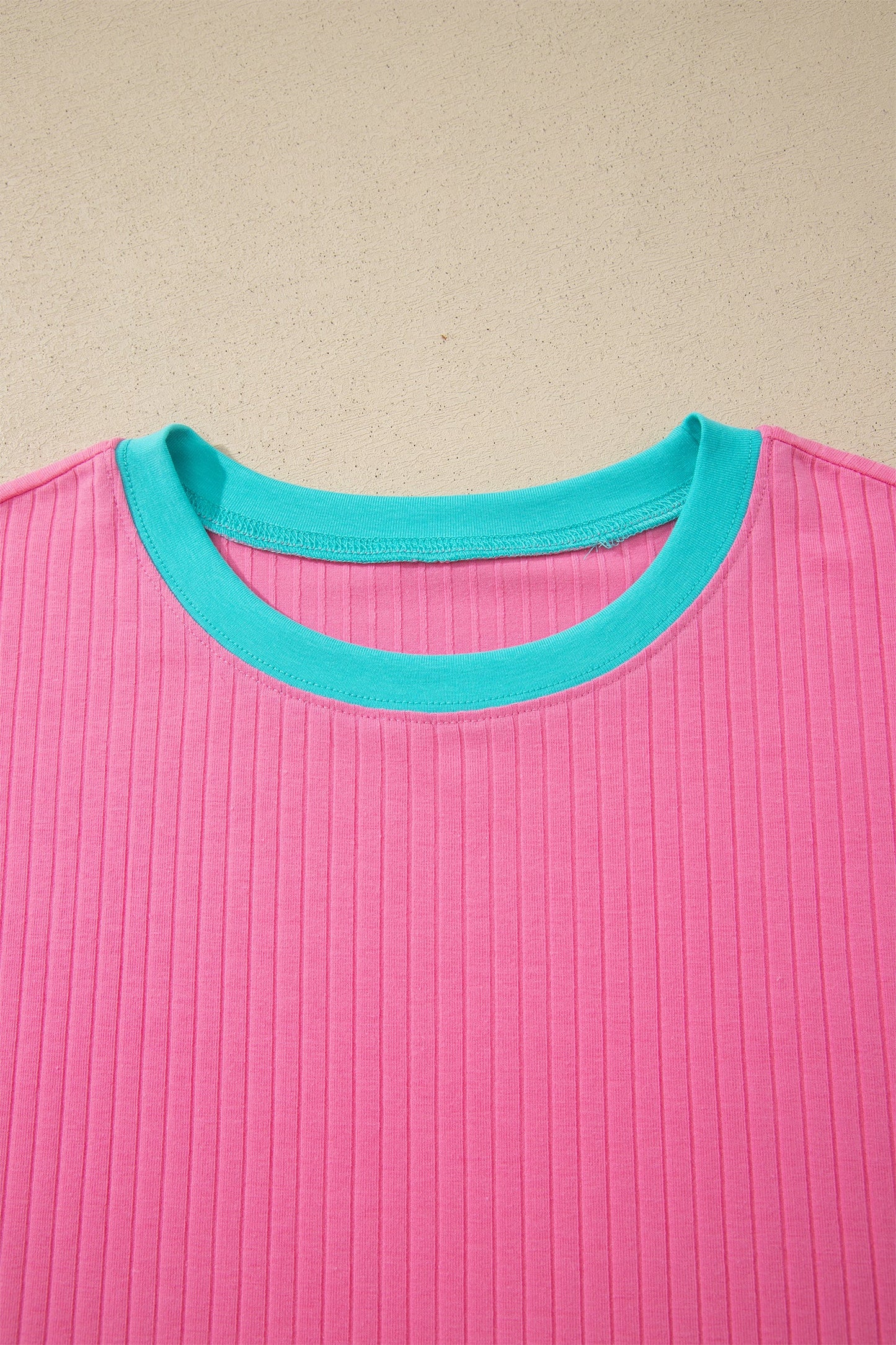 Colorblock Trim Ribbed Top & Shorts Set