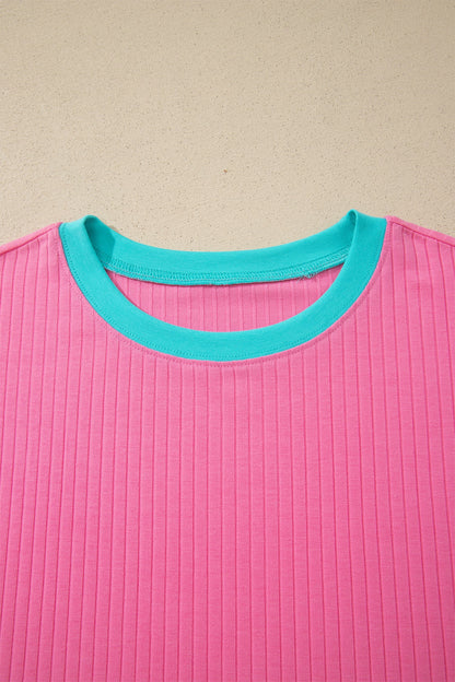 Colorblock Trim Ribbed Top & Shorts Set