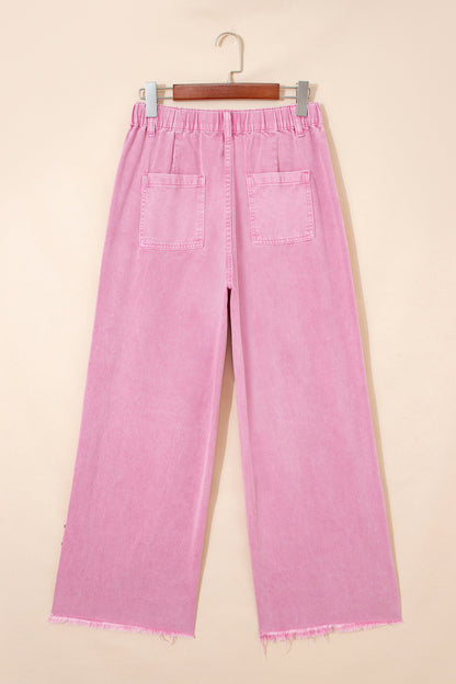 Studded Side Split Hem Wide Leg Jeans