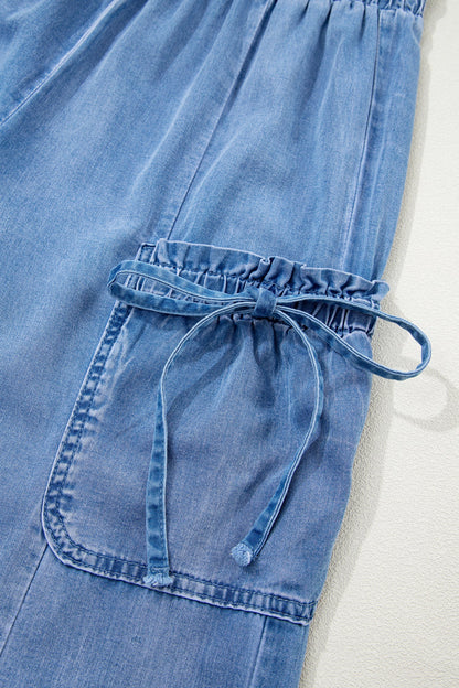 Denim Drawstring Pocket Elastic Waist Loose Pants