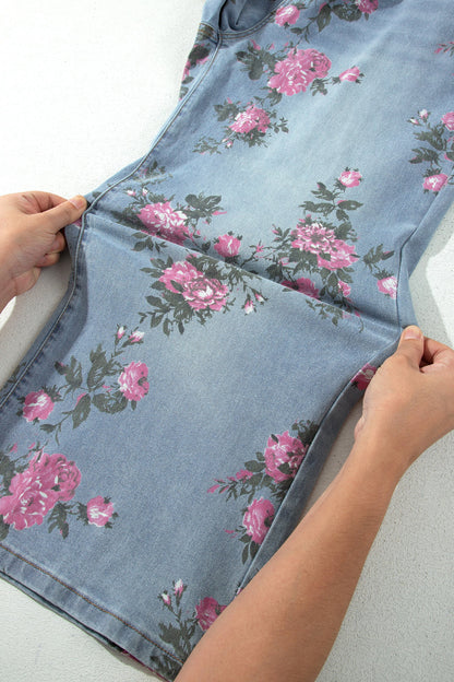 Plus Size Floral Ankle Length Loose Jeans