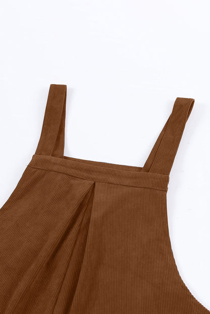 Solid Corduroy Wide Leg Bib Overalls