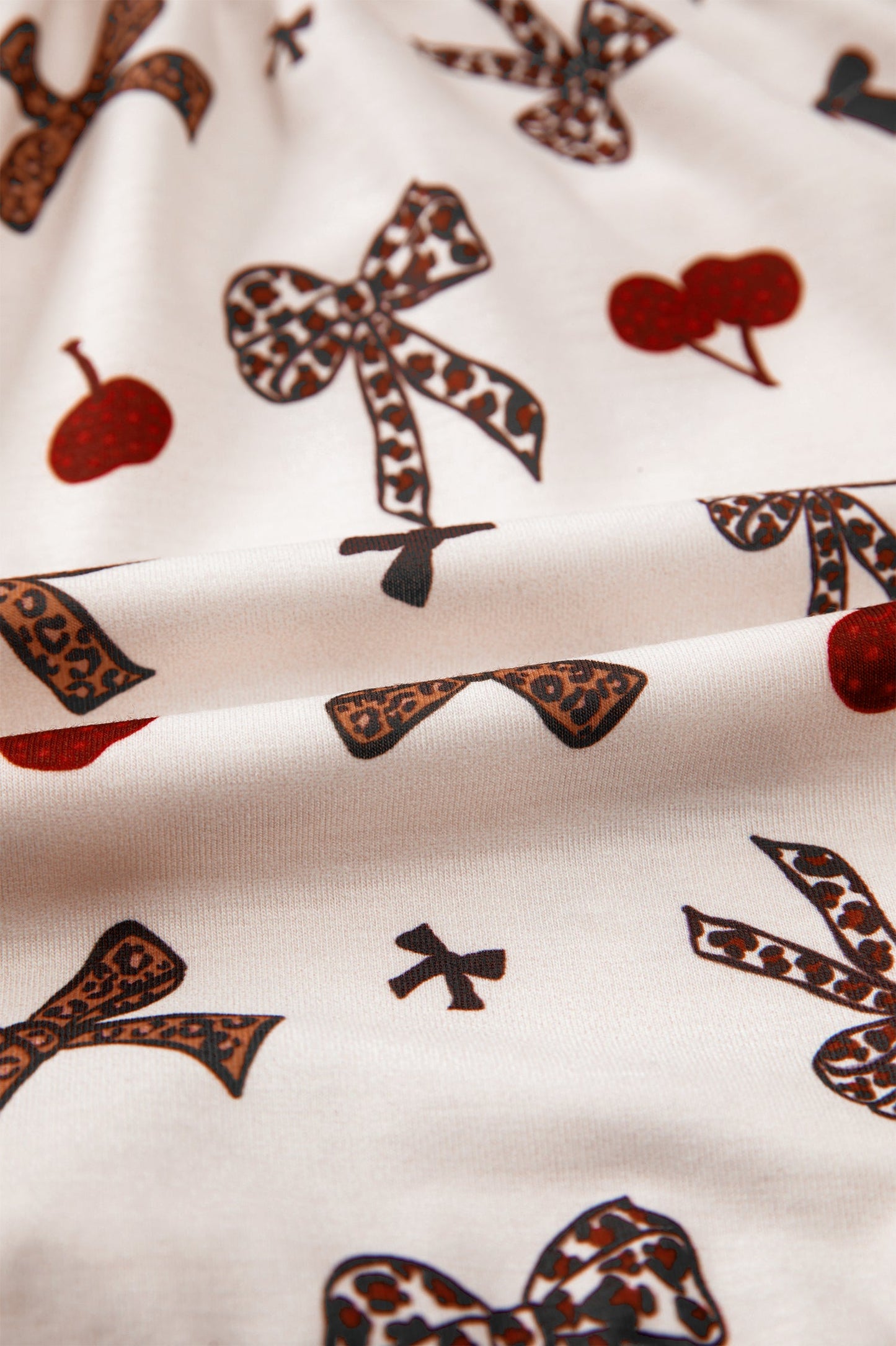 Leopard Cherry Bow Patchwork Shirt & Shorts Pajama Set
