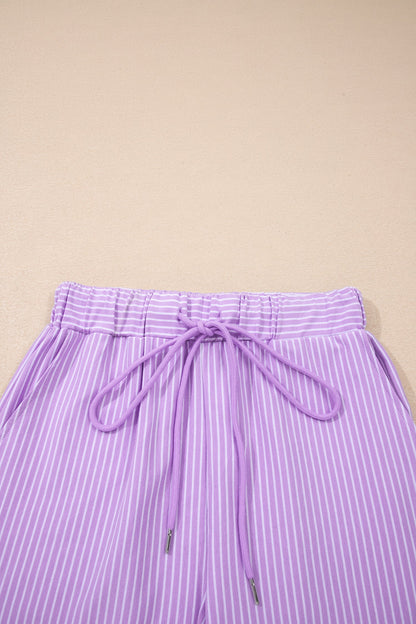 Stripe Dolman Sleeve Polo Shirt & Drawstring Shorts Set