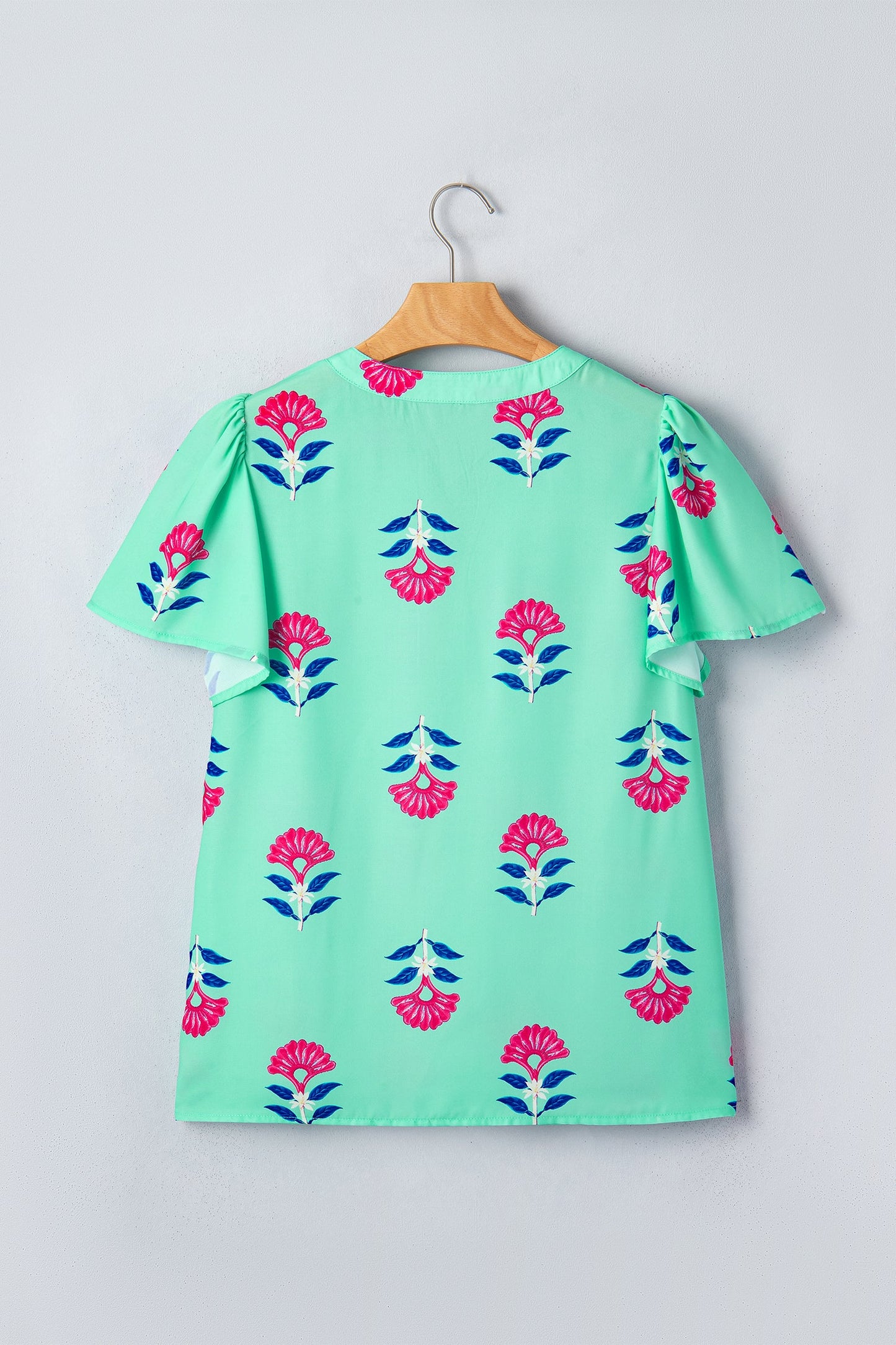 Floral Flutter Short Sleeve V-Neck Blouse