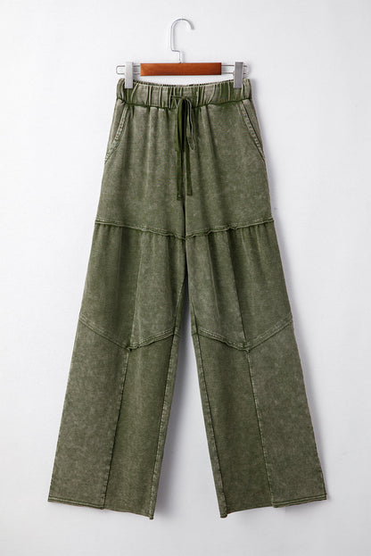 Mineral Wash Tiered Drawstring Wide Leg Pants