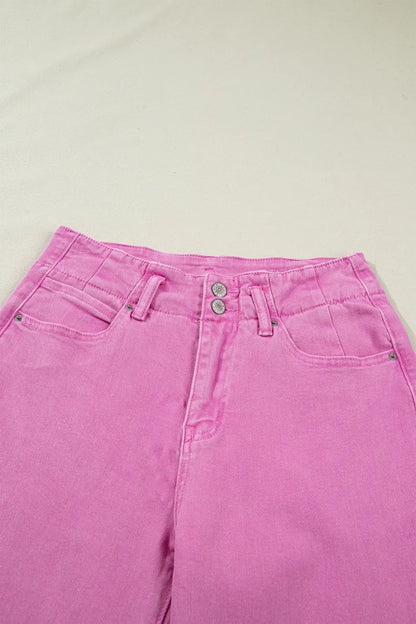 Denim 2-Button High Waist Wide Leg Jeans