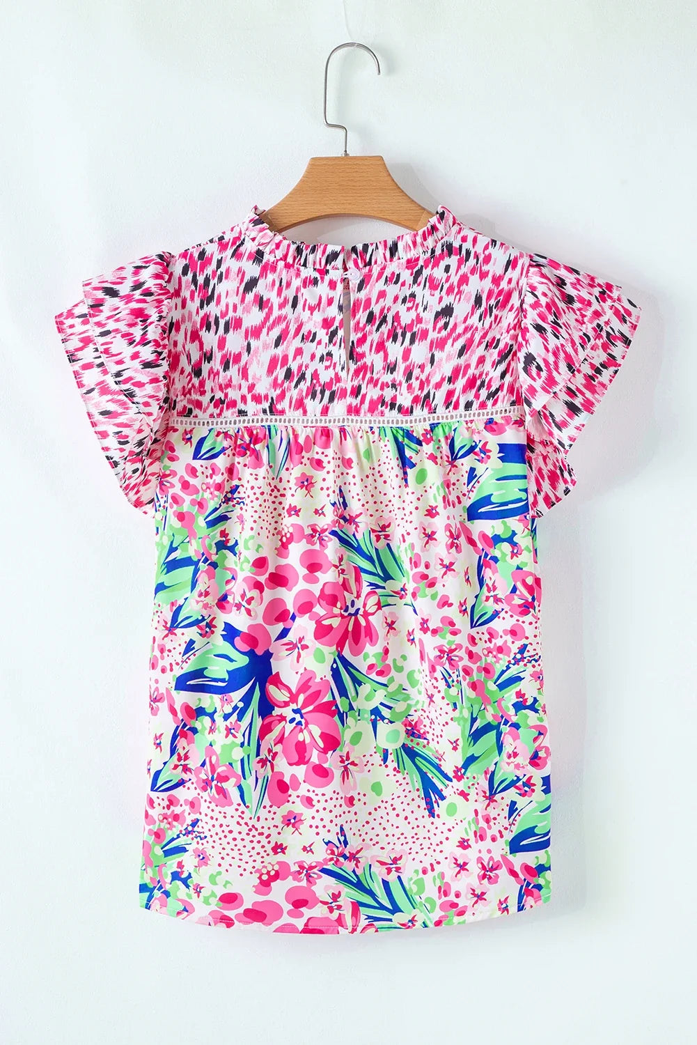 Floral Patchwork Ruffle Cap Sleeve Blouse