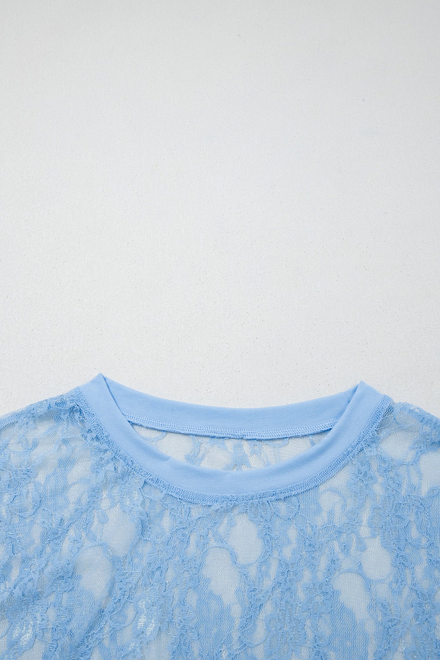 Solid Sheer Lace Short Sleeve Boxy Tee