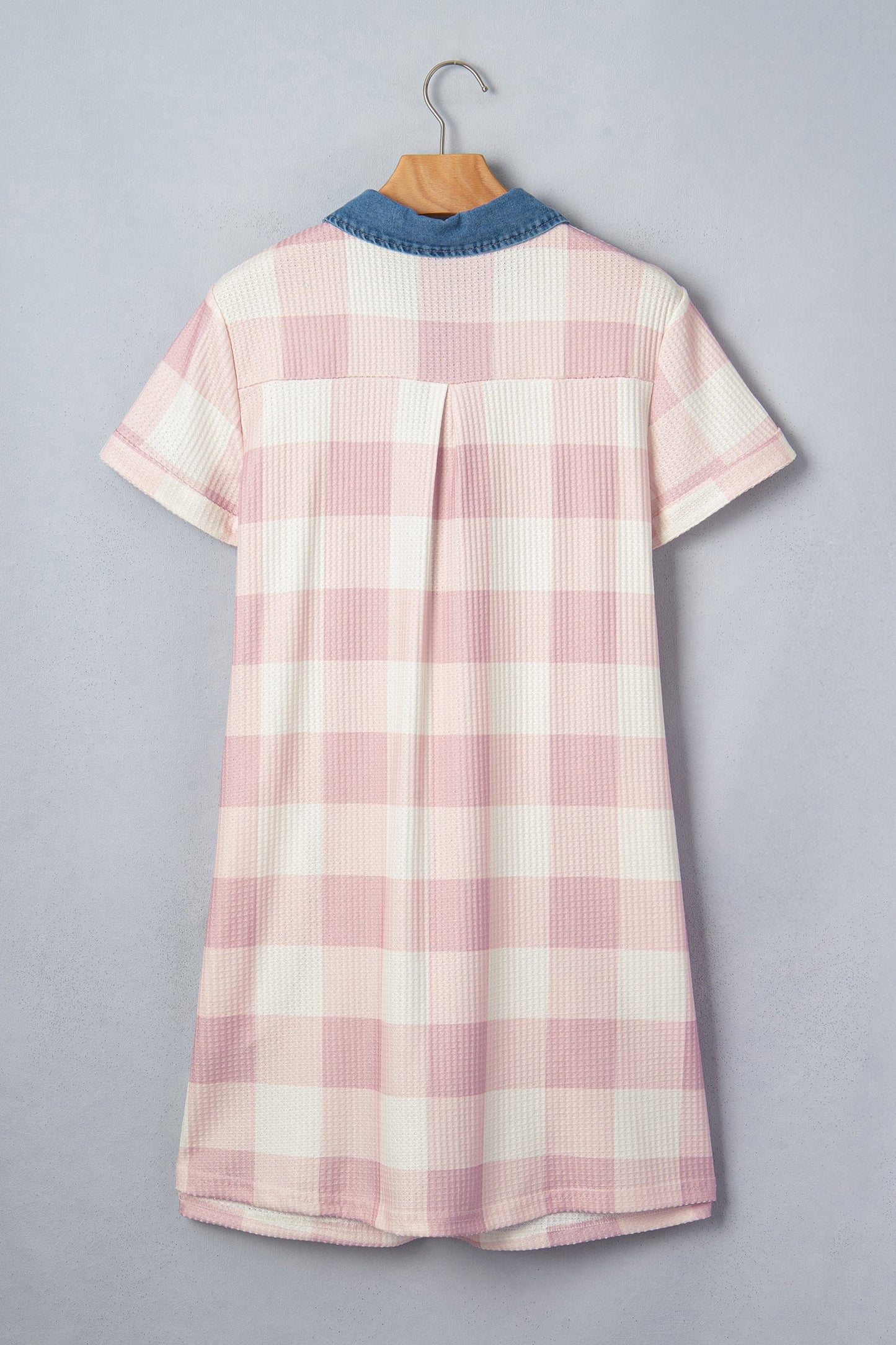 Plaid Contrast Denim Collared T-Shirt Mini Dress