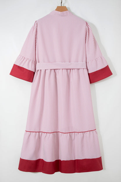 Plus Size Pinstripe Ruffle Hem Midi Dress