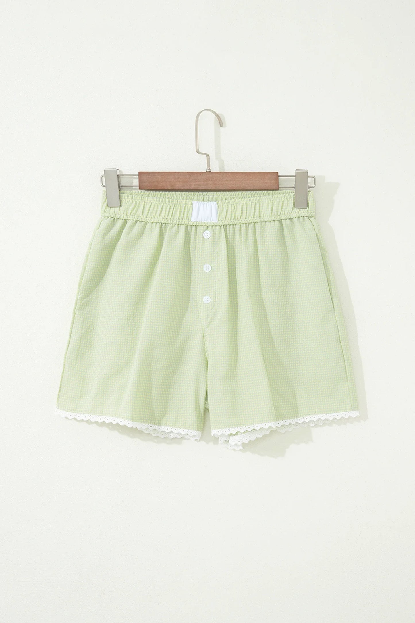 Gingham Plaid Button Lace Trim Boxer Shorts