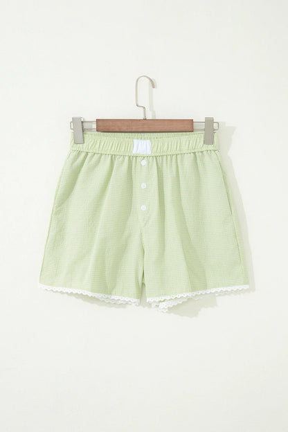 Gingham Plaid Button Lace Trim Boxer Shorts
