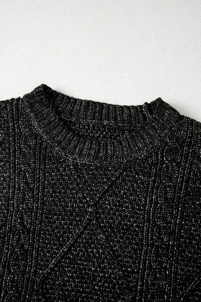 Solid Cable Knit Drop Shoulder Sweater Dress