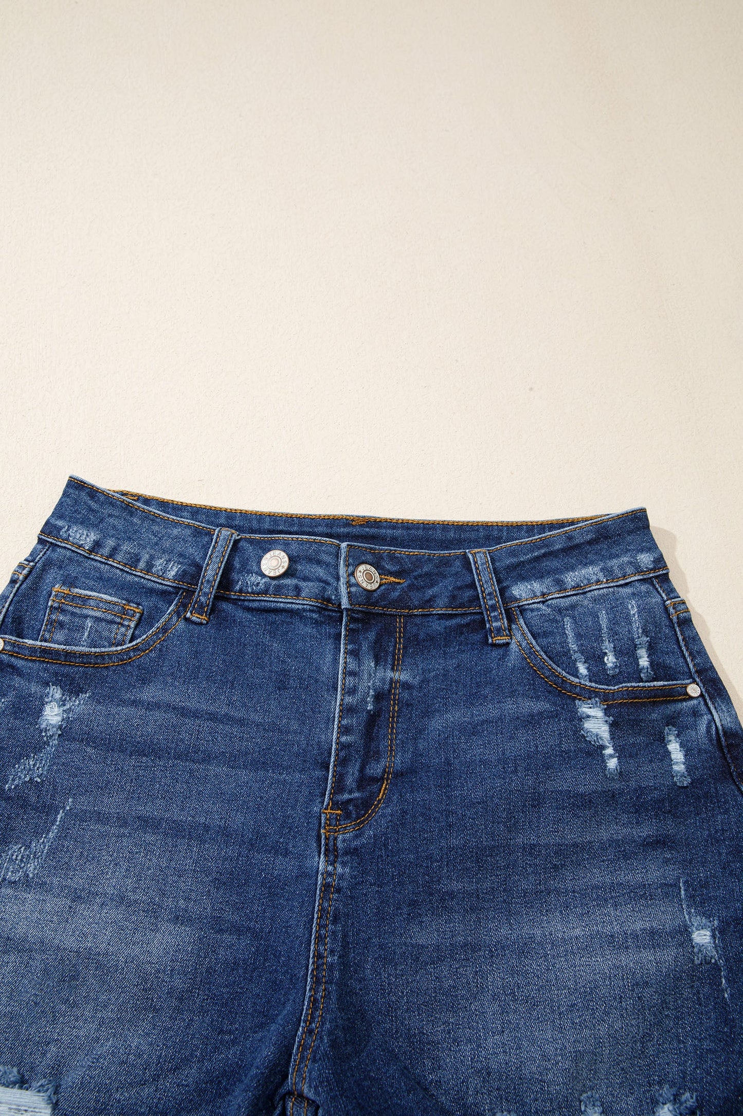Distressed Denim Asymmetric Raw Hem Shorts