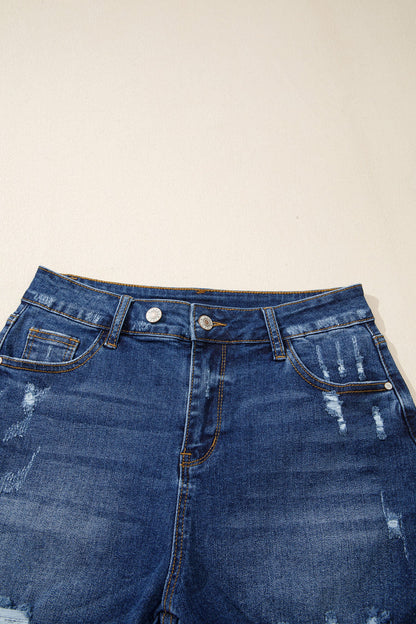 Distressed Denim Asymmetric Raw Hem Shorts